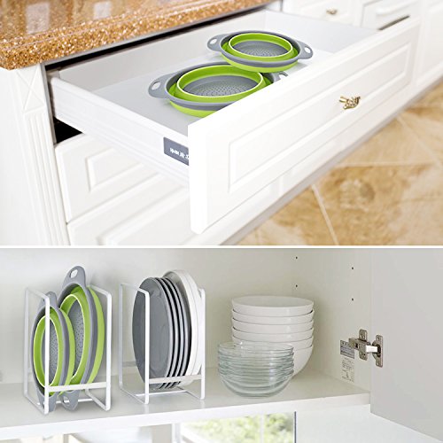Faltbarer Seiher, Diealles 2 Stück Faltbare Abtropfsieb Silikon Faltbarer Nudelsieb Faltbar Silikon Filter Gemüse Frucht Korb Für Küchenzubehör Set (Grün) - 6