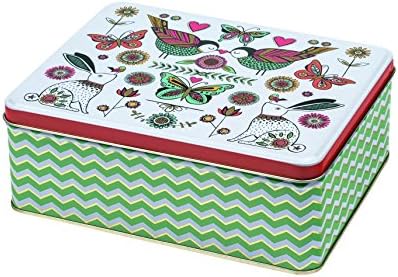 LOVE BIRDS / BUTTERFLY GARDEN Multicoloured Rectangular Tea Caddy / Biscuit Tin / Kitchen Storage Tin - 19.5cm
