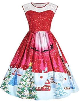 CharMma Damen Weihnachten Übergröße Spitzen Ärmellos Party Vintage Midi Kleid