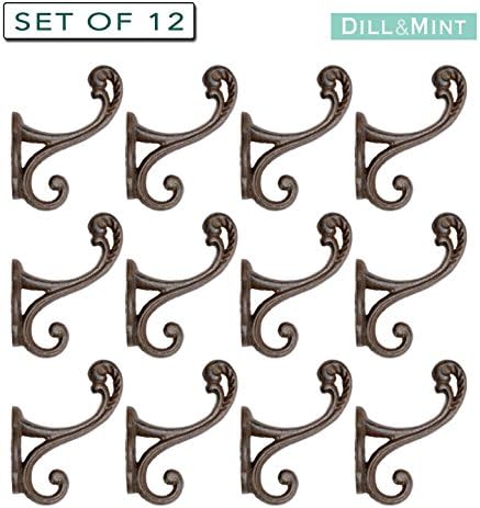 dill and mint SET OF 12 Scroll Style Coat or Hat Hooks by Clothes Hooks Vintage Antique Iron Ideal for Kitchen Bathroom Robe Bedroom Office Toilet