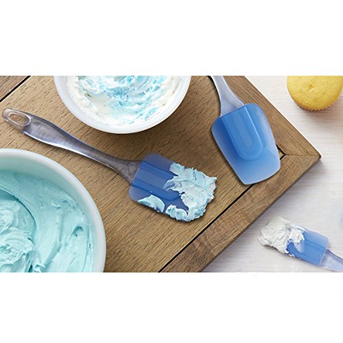 Dreiteiliges Silikon Teigschaber Set – Kochbesteck Kleine Flexiblen Teigspatel Küchengeräte Topfset Mixer – Backzubehör Küchenhelfer Set – Schmal Teigspachtel in Blau mit Kunststoffgriff - 4