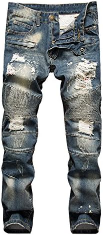 Sepbear Mens Mid Rise Ripped Stretch Denim Pants Distressed Biker Jeans