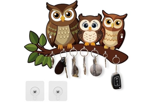 inultimate Decorative Owl Family Wooden Key Holder for Home Decor Key Hangers Keychain Holder & Key Holder for Wall No Drilling Required with 2 Strong Sticker Hooks