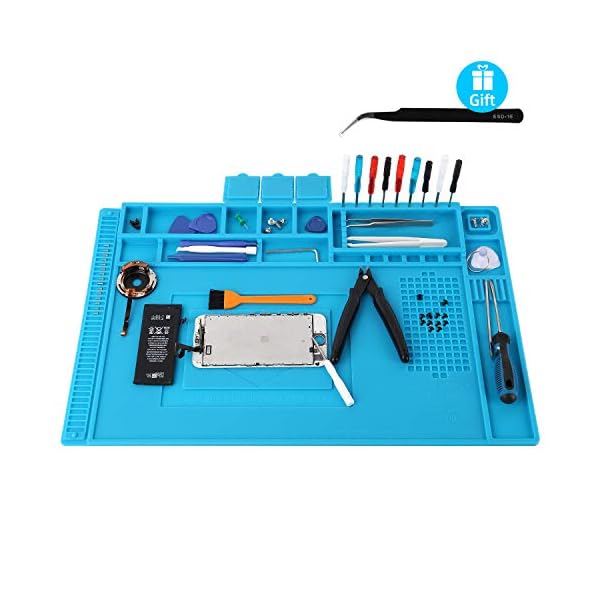 Wohao Lötmatte Silikon 500℃ Hitzebeständige Magnetisch Reparatur Matte Arbeitsmatte soldering mat antistatisch für Lötpistolen, Heißpistolen - groß 45x 30cm
