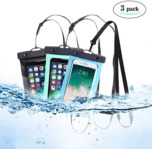 Onebycitess Universal Waterproof Case IPX8 Waterproof Smartphone Dry Bag for iPhone X, 8/7/7 Plus/6S/6/6S Plus, Samsung Galaxy S9/S9 Plus/S8/S8 Plus/Note 8 6 5 4, Google Pixel 2 HTC/LG/Sony MOTO up to 6.0" Durable Underwater Dry Bag for 3 Pack(Blue,Black and Green)