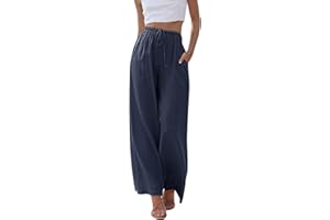 CMTOP Femme Pantalon Fluide et Lin Taille Haute Casual Larges Plissé Décontracté élastique avec Poches été Grande Les Loisirs Le Travail