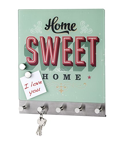 Wenko 50401100 Hakenleiste Home Sweet Home – 5 Haken, magnetisch, Gehärtetes Glas, 34 x 30 cm, mehrfarbig - 2