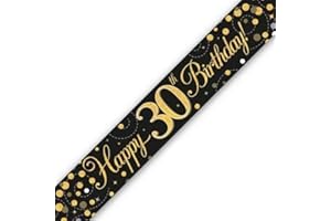 OAKTREE 9ft Banner Sparkling Fizz 30th Birthday Black & Gold Holographic, Golden