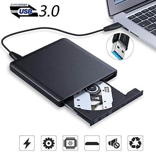External DVD CD Drives USB 3.0 Portable Burner Optical Disc Player 8M Cache Super Fast Writer Reader for Windows 10 Vista Apple MacBook Air/Pro Mac OS, PC Laptop, Lenovo, HP, Dell, Samsung, Asus, Acer