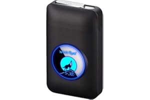 RWXCOW Papierośnica z zapalniczką, etui z grafiką LED, 2 w 1, przenośna, elektroniczna zapalniczka, bezpłomieniowa ładowalna paczka na papierosy, elegancki design, zapalniczka z czarnym wilkiem