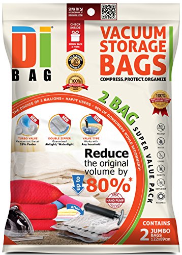 DIBAG 2 Bolsas de almacenaje al vacío de ropa para ahorrar espacio, Jumbo 122x89 cm, , Para ropa de cama, almohadas, mantas, cortinas y edredones