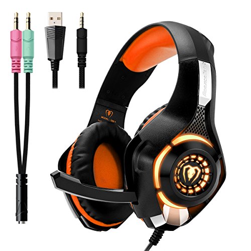 Preisvergleich Produktbild Beexcellent Gaming Headset für PS4 PC Xbox One, LED Licht Bass Stereo 3.5mm Professional Kopfhörer mit Mikrofon für Laptop Mac Handy Tablet NS