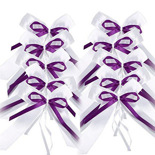 Yahee 30 Stück Schleifenband Antennenschleifen Deko Schleifen Band aus Satin (Weiß+Lila) - 3