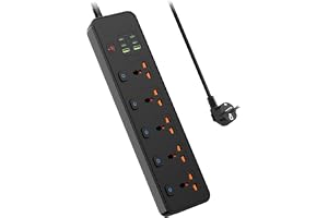 Grenuttag universellt flera uttag med individuellt omkopplingsbar, 5 universella uttag med USB, max 3250 W, 2 m förlängningsk