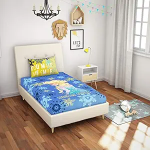 Spaces Disney Frozen 100% Cotton Single Bedsheet with 1 Pillow Cover Soft Feel Skin Safe Breatheable Fabric (Printed, 152 cm X 228 cm) - Blue,Floral