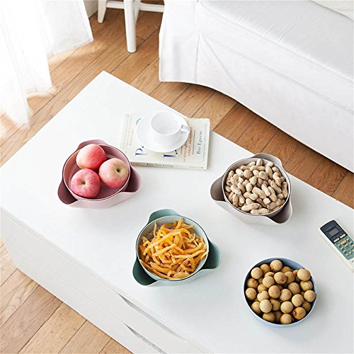 Kasit 2in1 Double Dish Nut Bowl Pedestal Snack Plastic Serving Dishes for Pistachios Peanuts Edamame Cherries Nuts Fruits Candies Olive – Beige - 6