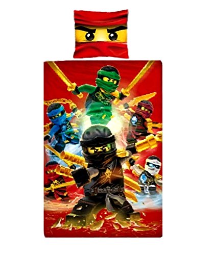 Wende Linon Kinder Bettwäsche Lego Ninjago – Fire – Neu & Ovp – 135 x 200cm + 80 x 80cm – 100% Baumwolle – Cole – Jay – Kai – Lloyd – Zane – Nya – Misako – Sensai Wu – deutsche Größe - 2