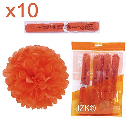 JZK® 10 x 25 cm durchmesser, Papier hängende Blume Seidenpapier Bälle Kugeln Pom Pom Poms Pompom Pompoms Pompon Pompons, Dekorationen Zubehör für Hochzeit Geburtstag Baby Dusche heilige Kommunion Graduierung Taufe Party Liefert Weihnachten Halloween Schlafzimmer etc., Orange - 3
