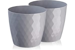 ‎TYMAR Tymar Blumentopf, 2er-Pack, glänzender, Leichter, dekorativer Pflanzentopf aus Kunststoff, Moderne, Runde Form, für Innenräume,Pflanzkübel (16 cm, Grau)