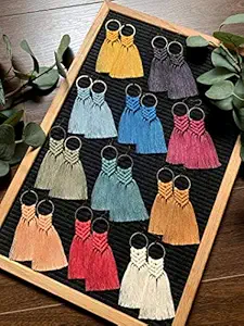 Royalmacrame Long Tassel Macrame Earrings / Macrame / Christmas Gift / Boho / Bohemian Earrings / Fall Earrings / Bridesmaid Gift / Birthday Gift (White)
