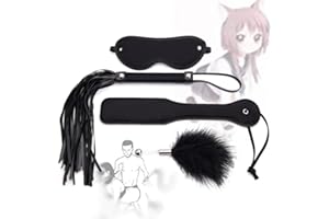 Sobeta 4pcs Cravache de Cheval d'équitation en Cuir Fouet avec Bandeau de Yeux en Satin pour Sports de Sommeil