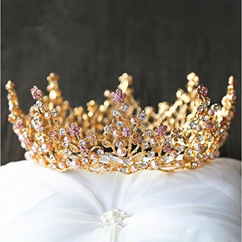 Yu* Women's European Retro Palace Queen Baroque Golden Crown/ Headdress Round/ Bride Luxury Wedding Ornament /Tiaras 1 Piece