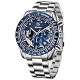 BENYAR Montre chronographe pour Homme Montre de Sport d'affaires de Mode Mouvement à Quartz 30M étanche Bracelet en Acier Inoxydable Cadeau des Hommes Elegants