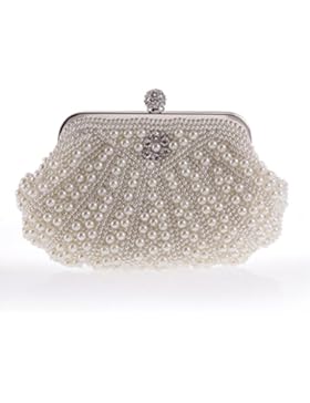 ERGEOB Damen Clutch Abendtasche Handtasche Handmade Clutch Kleine Perlen Diamant Ring Schnalle Brauttasche Hochzeittasche...
