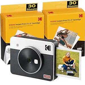 Kodak Mini Shot 3 Retro - White (60 Sheets), 3x3 2-in-1 Portable Wireless Instant Camera & Photo Printer, Compatible with iOS, Android & Bluetooth, Real Photo HD, 4PASS Technology & Laminated Finish