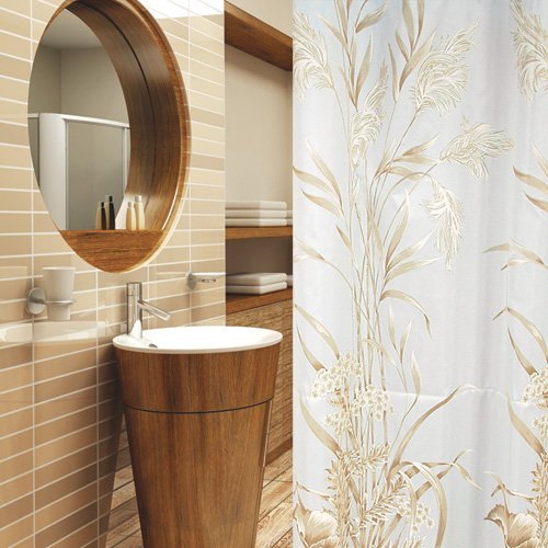 TEXTIL DUSCHVORHANG GOLD HELLBRAUN WEISS 180x200 INKL. QUALITÄTSRINGE 180 x 200! SHOWER CURTAIN LIGHT BROWN, WHITE, GOLD!