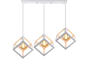 STOEX - Lampadario a sospensione in metallo, stile industriale, con 3 lampadine, lampada da soffitto, E27, colore: Bianco