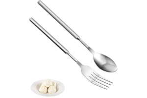 TOZBLEU 2pcs,Tenedor telescópico de mango largo,cortador telescópico, tenedor extensible de acero inoxidable, tenedor de menús retráctil, 23-64 cm, cubiertos para barbacoa,tostadas,frutas,accesorios