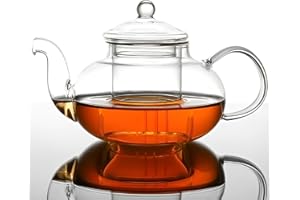 Cylora 1000ml Théière en Verre Borosilicate avec Bobine de Filtre en Amovible, Théière en Verre résistant à la Chaleur, pour le Thé Noir, Thé Vert, Thé Parfumé, Thé en vrac, Thé à fleurs