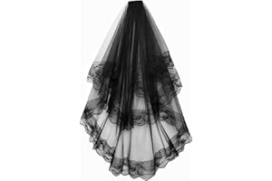 Clataly Black Lace Veil Tulle 2 Tier Wedding Veils Halloween Party Veil Headpiece with Comb