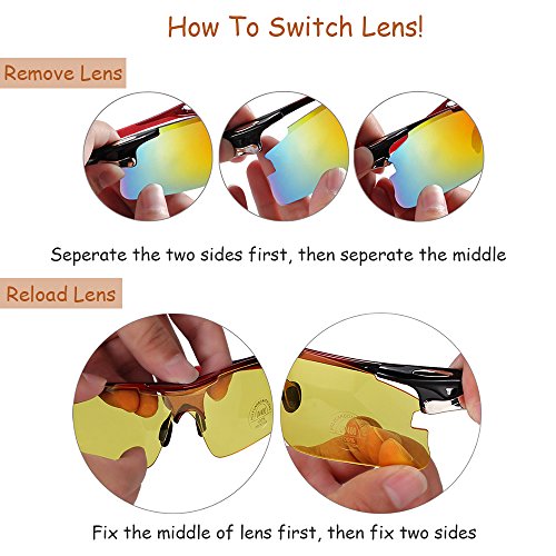 Radbrille, TOMOUNT Fahrradbrille Sonnenbrille mit 5 Wechselgläsern Sportbrille für Radfahrer + Gürteltasche , ideale UV400 Brille für Radsport - 6
