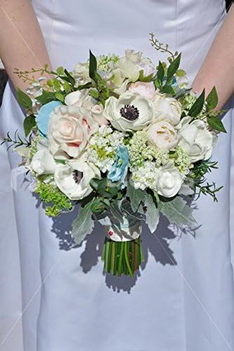Pink &amp; White Real Touch Anemone Rose &amp; Ranunculus Bridal Bouquet