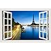 Produktbild Mddjj 3D Fenster Ansicht Wandaufkleber Paris Eiffelturm Schöne Sonnenuntergang Hohe Qualität Removable Pvc Wohnzimmer Moderne Familie Kunst Wohnkultur Kinderzimmer 60X90 Cm 24X36 Zoll