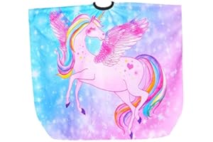 VQEOEOT Kinder Friseurumhang mit Einhornmuster - Cartoon Druck Haarschneideumhang Verstellbar für Haarschnitt, Salon, Mädchen, Junge in Lila, Blau, Rosa
