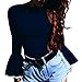 Produktbild Binggong Damen Bluse, Frauen Zerzauste Lotus Hülse Lange Ärmel Tops Bluse Slim Fit Trompetenärmel (S, Navy)