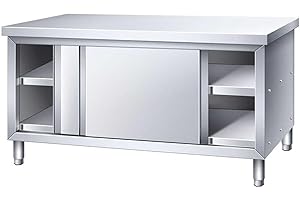 HARELA Stainless Steel Kitchen Cabinet Work Table with Sliding Doors, Commercial Heavy Duty Table for Home Kitchen Restaurant Garage Warehouse (80 * 50 * 80cm/31.5 * 19.7 * 31.5in)