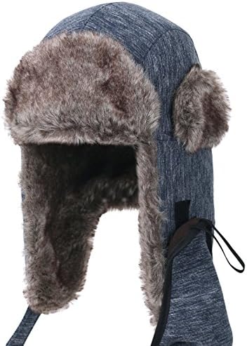 ililily Mixed Color Mask Aviator Trapper Trooper Faux Fur Ear Flaps Winter Hat, Blue mix