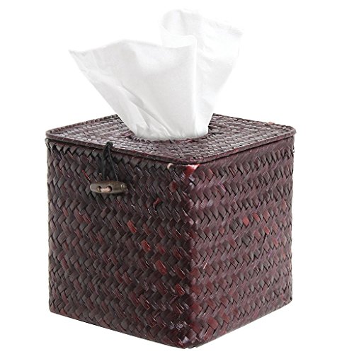 Preisvergleich Produktbild KAMIERFA Gestrickt Quadratische Rattan Kosmetiktuecherbox Tuecherbox Kaffee