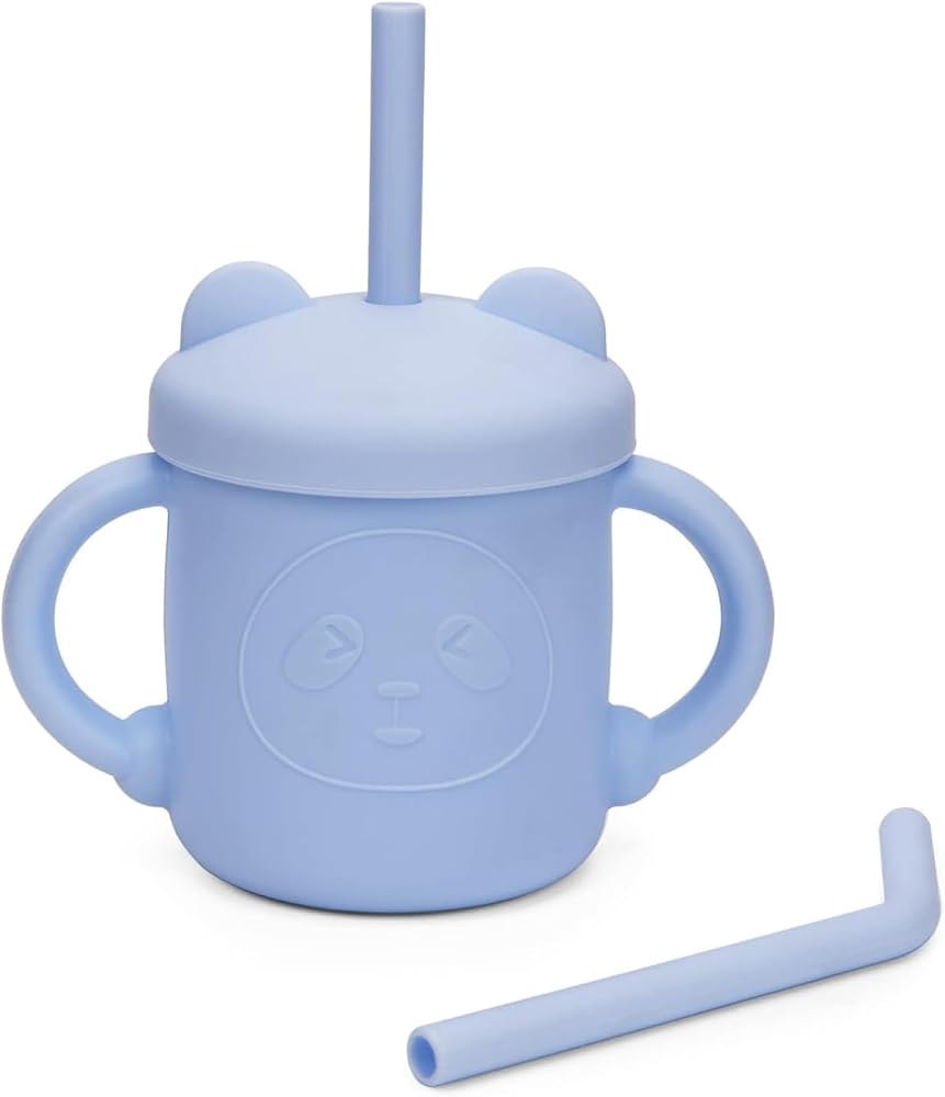 Bolivia's Silikon Emzikli Bardaklar, 200ml Dökülmez Pipetli Bebek Bardağı, 2 Kulplu, 1 Düz ve 1 Eğri Pipetli, BPA İçermeyen, 6 Aydan Büyük Bebekler İçin Eğitici Bardak