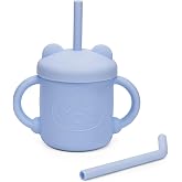 Bolivia's Silikon Emzikli Bardaklar, 200ml D&ouml;k&uuml;lmez Pipetli Bebek Bardağı, 2 Kulplu, 1 D&uuml;z ve 1 Eğri Pipetli, BPA İ&ccedil;ermeyen, 
