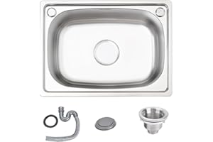 XEMQENER 201 Stainless Steel Kitchen Sink Single Bowl Sinks with Silencer Pad for Home Use Kitchen Bar Small Restaurant (with The downpipe Kit)