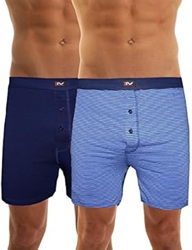 LisaModa Herren Boxershorts Lang Uni/Streifen Blau