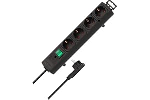 Brennenstuhl Comfort-Line Plus Steckdosenleiste 4-Fach (Mehrfachsteckdose mit Flachstecker, Schalter, 2m Kabel und extra breite Abstände der Steckdosen) schwarz