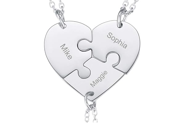 PROSTEEL Collier Personnalsié Couple Pendentif Coeur Séparable en 2/3/4/5/6 Pièces Personnalisable Chaîne 51cm/1.5mm Offerte Bijoux Acier/Plaqué Or Cadeau pour Amitié Amour Famille