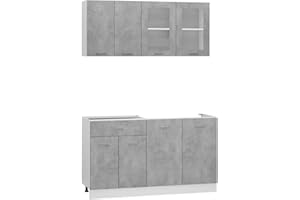Gecheer Set 4 pz Armadi da Cucina Truciolato Grigio Cemento, Mobili Componibili, per Elettrodomestici, Set Armadietti