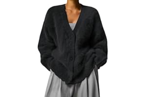 XHHPJ Women's Fuzzy Mohair Sweater Button Down V Neck Long Sleeve Knit Tops Casual Lightweight Cardigan Jackets